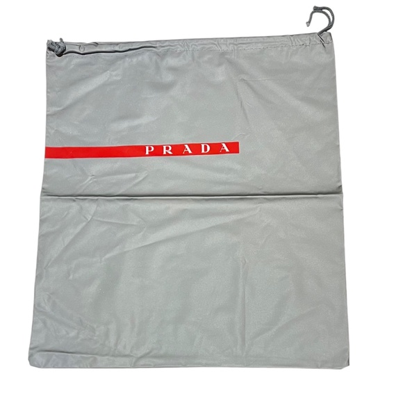 PRADA Nylon Drawstring Dust Bag Gray Red White PRADA Stripe Logo - Picture 1 of 3